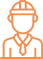 Icône Ingénieur BTP Orange avec Casque et Cravate Icône orange d'un ingénieur ou travailleur de chantier avec casque de sécurité et cravate.