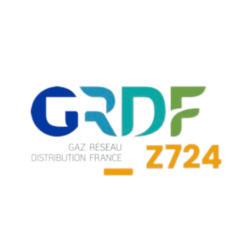 Logo GRDF Gaz Réseau Distribution France - Code Z724 Logo coloré GRDF Gaz Réseau Distribution France avec le code Z724 en jaune sur fond blanc.